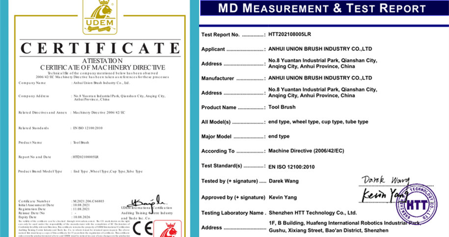Anhui Union Brush Obtain Certificate Of Machinery Directive