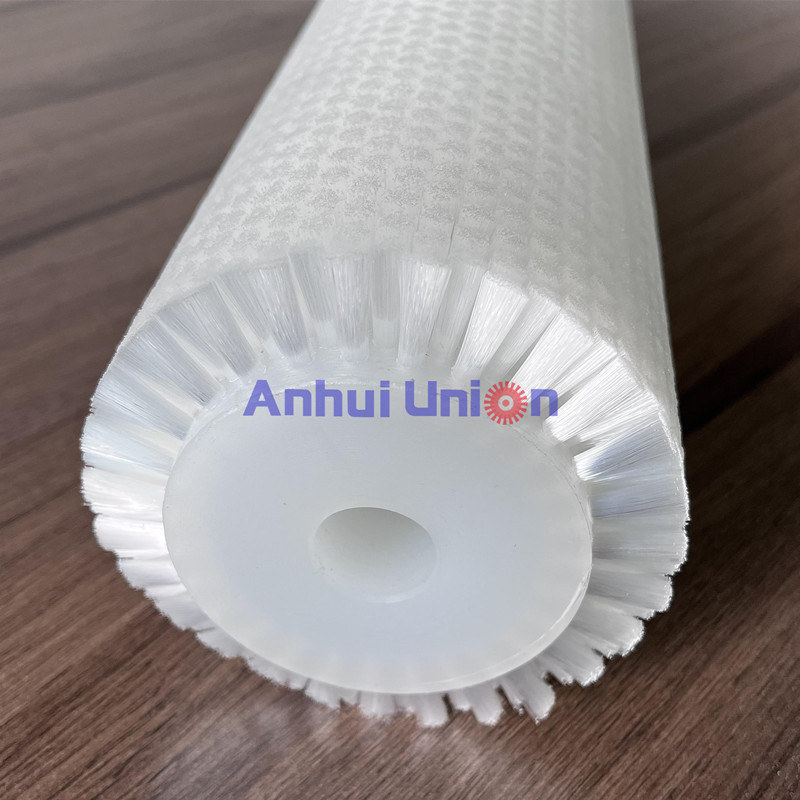 White Blue Cylindrical Roller Brush Fruit Vegetable Cleaning Stainless Steel